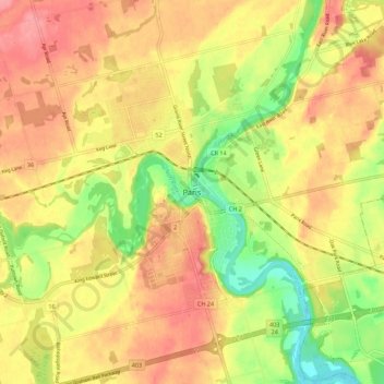 Topografische Karte Paris, Höhe, Relief