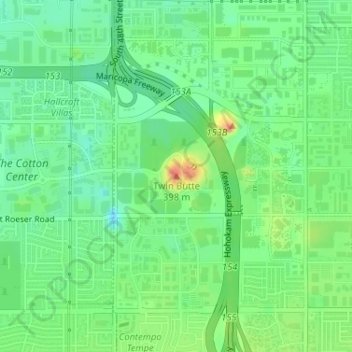 Topografische Karte Twin Butte, Höhe, Relief