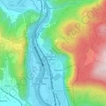 Topografische Karte Lurgrotte, Höhe, Relief