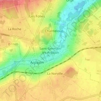 Topografische Karte Saint-Germain-lès-Arpajon, Höhe, Relief