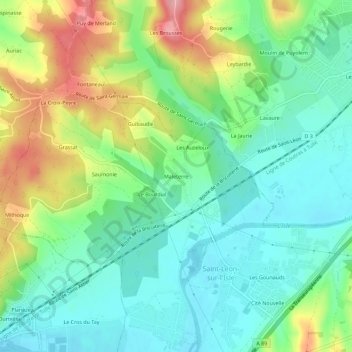 Topografische Karte Maleterre, Höhe, Relief