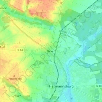 Topografische Karte Baven, Höhe, Relief