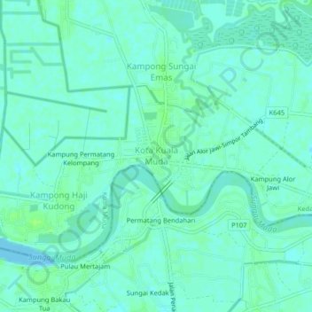 Topografische Karte Kota Kuala Muda, Höhe, Relief