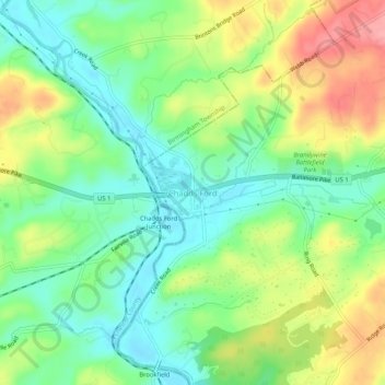 Topografische Karte Chadds Ford, Höhe, Relief