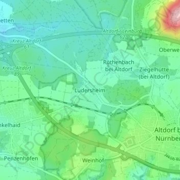 Topografische Karte Ludersheim, Höhe, Relief