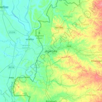 Topografische Karte Agartala, Höhe, Relief