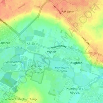 Topografische Karte Wyton, Höhe, Relief