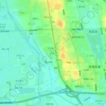 Topografische Karte 柏岗村, Höhe, Relief