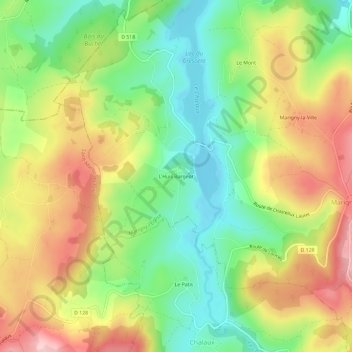 Topografische Karte L'Huis Bargeot, Höhe, Relief