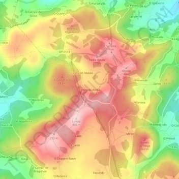 Topografische Karte Corteo de Arriba, Höhe, Relief