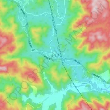 Topografische Karte 白沙镇, Höhe, Relief