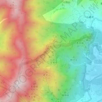 Topografische Karte 倚山口, Höhe, Relief