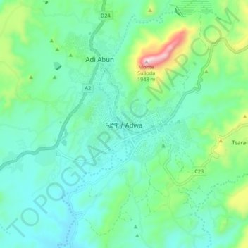 Topografische Karte Adwa, Höhe, Relief