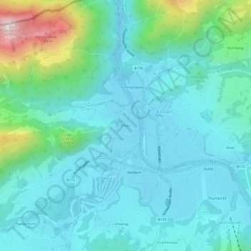 Topografische Karte Erlau, Höhe, Relief