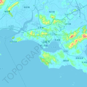 Topografische Karte 城区, Höhe, Relief