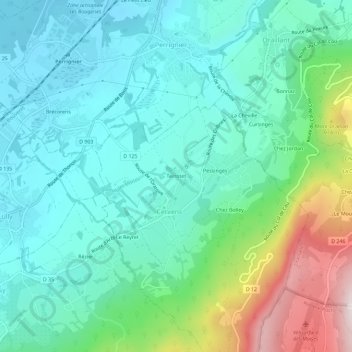Topografische Karte Terrotet, Höhe, Relief