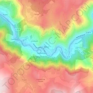 Topografische Karte Blajoux, Höhe, Relief