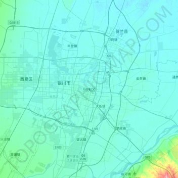 Topografische Karte 兴庆区, Höhe, Relief