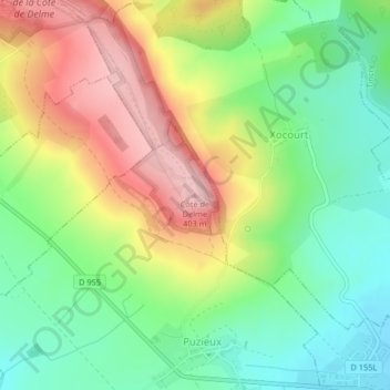 Topografische Karte Côte de Delme, Höhe, Relief