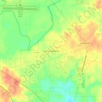 Topografische Karte Hudson Settlement, Höhe, Relief