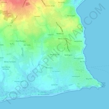 Topografische Karte Menez Bruck, Höhe, Relief