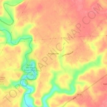 Topografische Karte Runyantown, Höhe, Relief