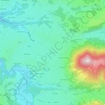 Topografische Karte Hundham, Höhe, Relief