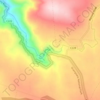 Topografische Karte Mackenzie Falls, Höhe, Relief