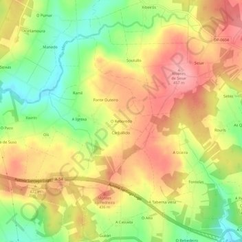 Topografische Karte O Reboredo, Höhe, Relief