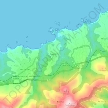 Topografische Karte Castañeras, Höhe, Relief