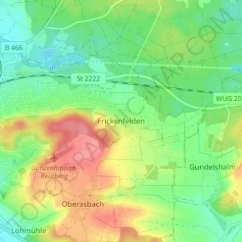 Topografische Karte Frickenfelden, Höhe, Relief