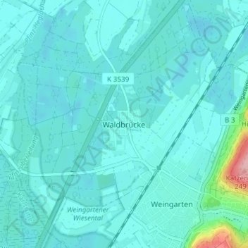 Topografische Karte Waldbrücke, Höhe, Relief