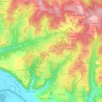 Topografische Karte Les Valades, Höhe, Relief