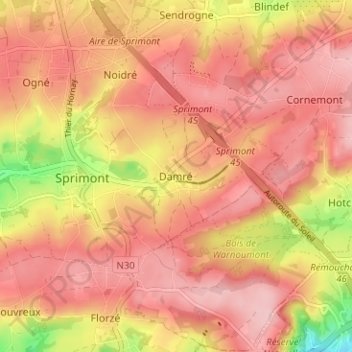 Topografische Karte Damré, Höhe, Relief