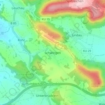Topografische Karte Schwingen, Höhe, Relief