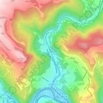 Topografische Karte Franklin, Höhe, Relief