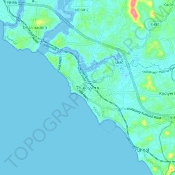 Topografische Karte Thalassery, Höhe, Relief