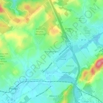 Topografische Karte Mayview Heights, Höhe, Relief