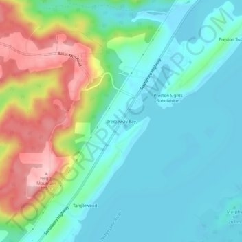 Topografische Karte Breezeway Bay, Höhe, Relief