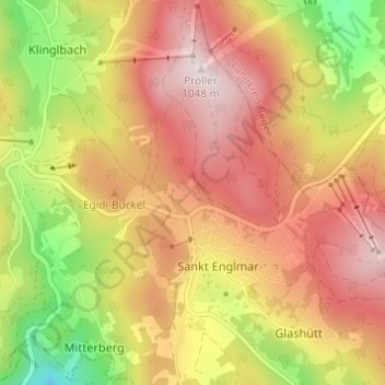 Topografische Karte Hügelhof, Höhe, Relief