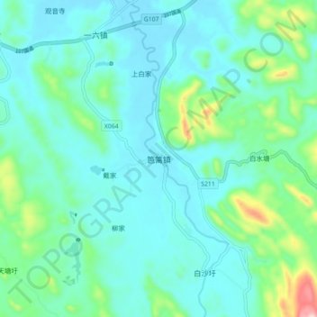 Topografische Karte 笆篱镇, Höhe, Relief