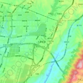 Topografische Karte 王家街道, Höhe, Relief