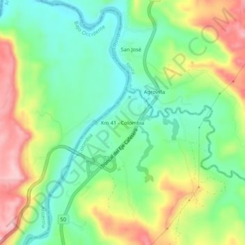 Topografische Karte Km 41 - Colombia, Höhe, Relief