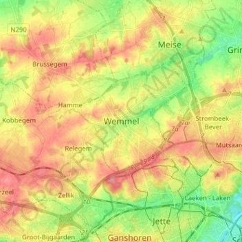 Topografische Karte Wemmel, Höhe, Relief
