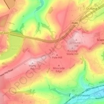 Topografische Karte Pole Moor, Höhe, Relief