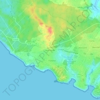 Topografische Karte Maine Gaudin, Höhe, Relief