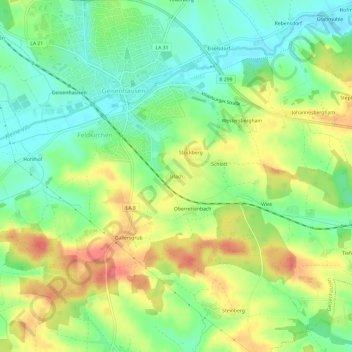 Topografische Karte Irlach, Höhe, Relief
