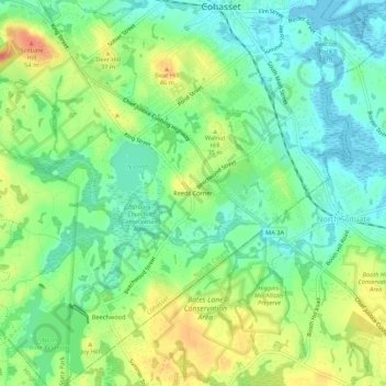 Topografische Karte Reeds Corner, Höhe, Relief