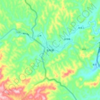 Topografische Karte 龙布镇, Höhe, Relief