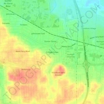 Topografische Karte College Grove, Höhe, Relief